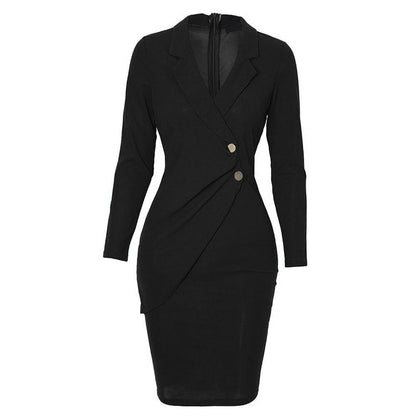 Buttoned Long Sleeve Bodycon Dress for Work