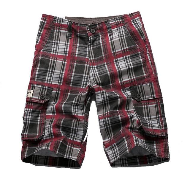Men's Casual Plaid Cargo Shorts with Pockets
