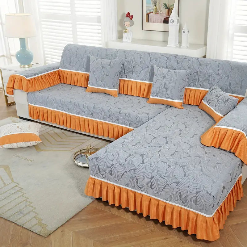 Banana Leaf Jacquard Chenille Sofa Mat - 1 Piece