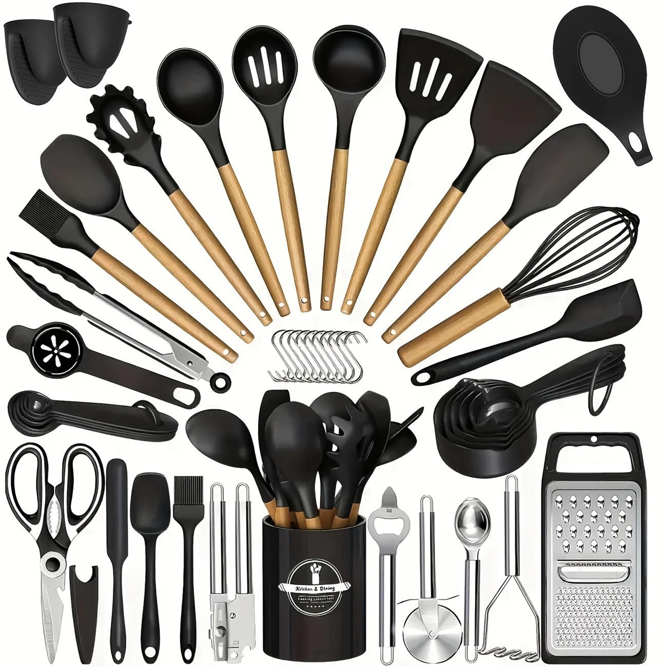 Wooden-Handle Silicone Kitchen Tool Set