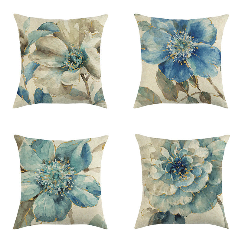 Blue Style Oil Painting Bird and Flower Pillow Custom