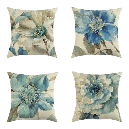 Blue Style Oil Painting Bird and Flower Pillow Custom