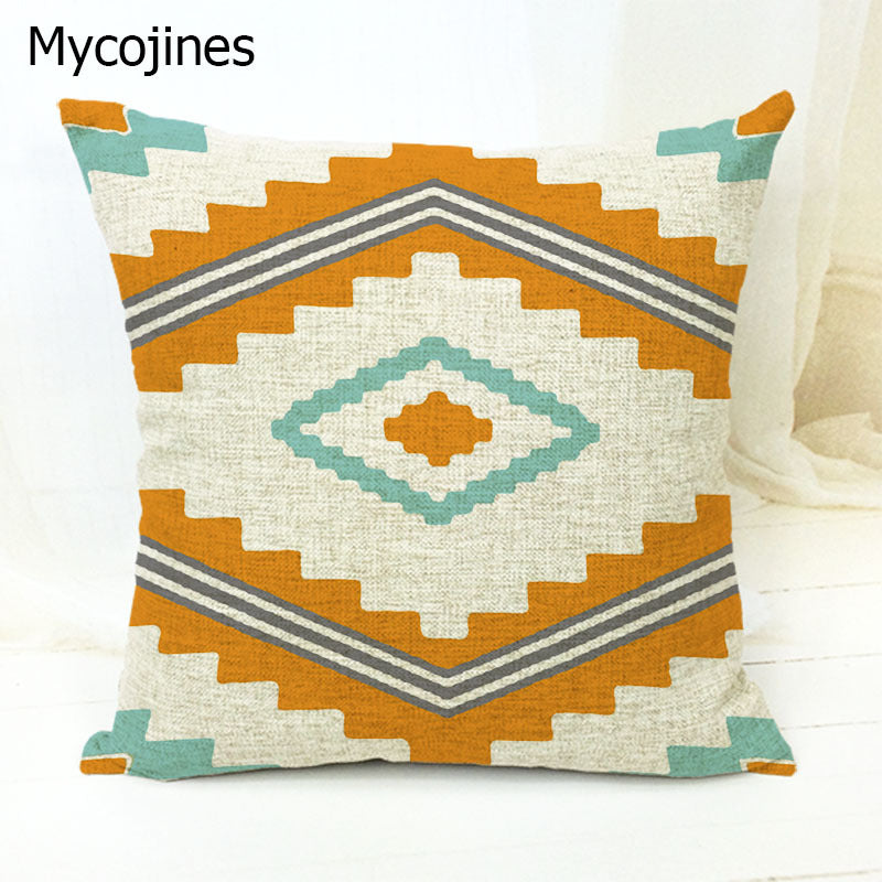 Geometric Pattern Pillowcase with Triangles and Letters