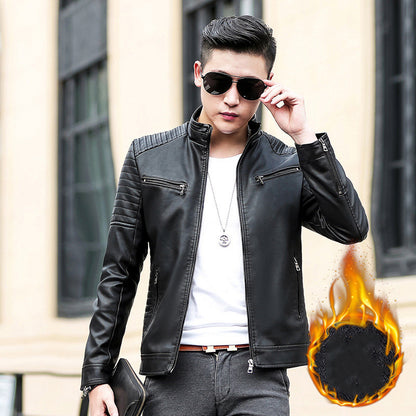 Leather Motorcycle Jacket for Spring and Autumn