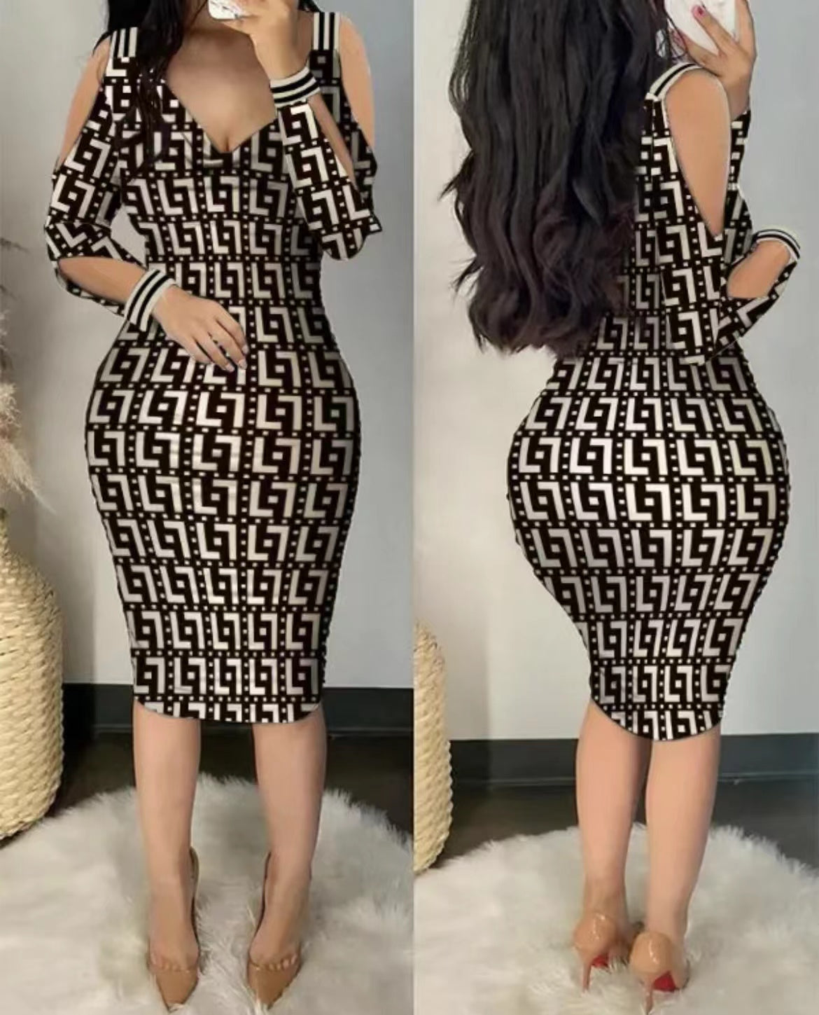 Elegant Off-Shoulder V-Neck Long Sleeve Party Dress