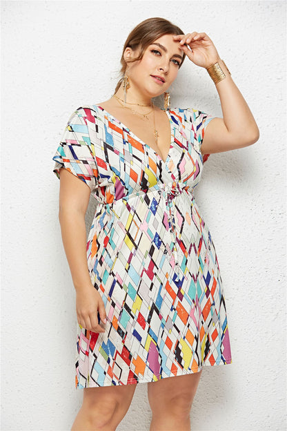 Deep V-Neck Dress with Elastic Waist