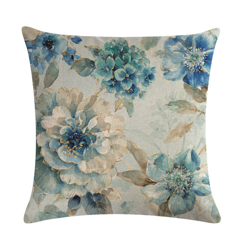 Blue Style Oil Painting Bird and Flower Pillow Custom