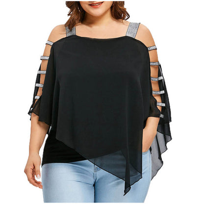 Plus Size Sexy Fashion Cutout Overlay Blouse for Women