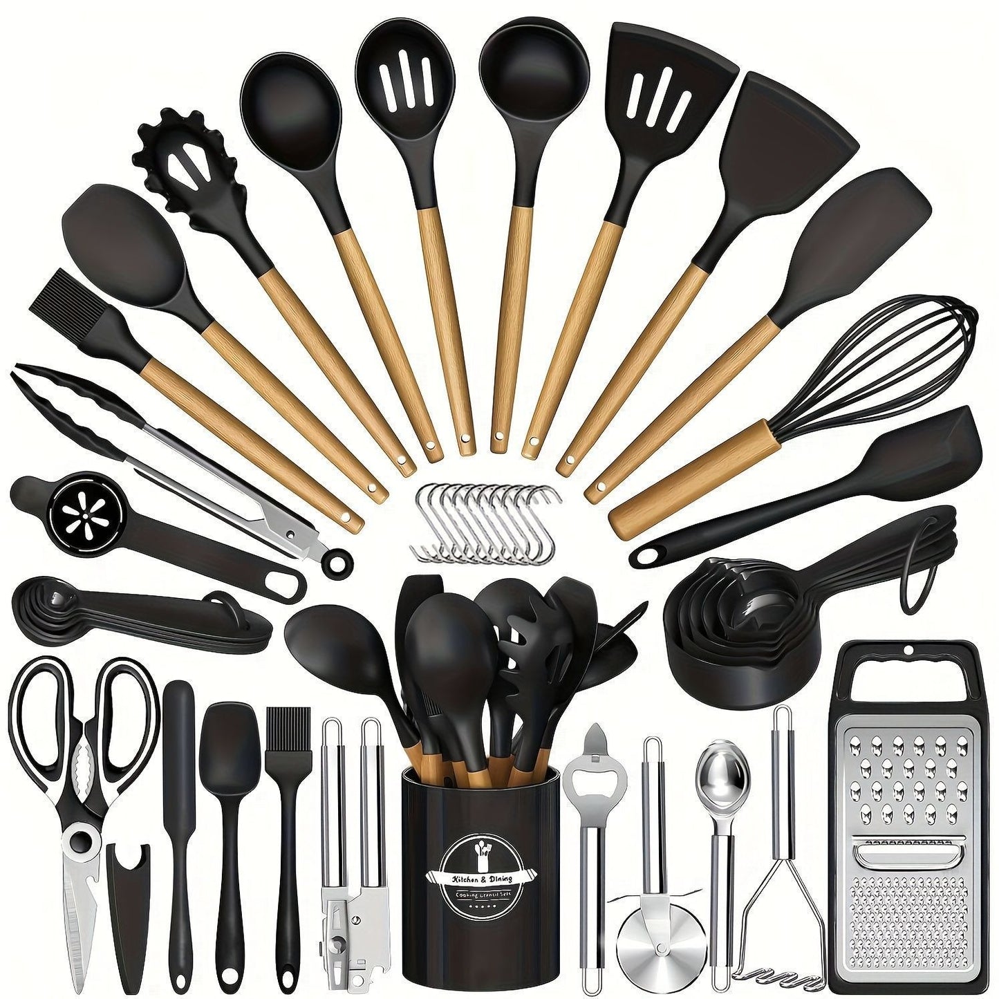 Wooden-Handle Silicone Kitchen Tool Set