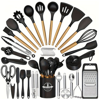 Wooden-Handle Silicone Kitchen Tool Set