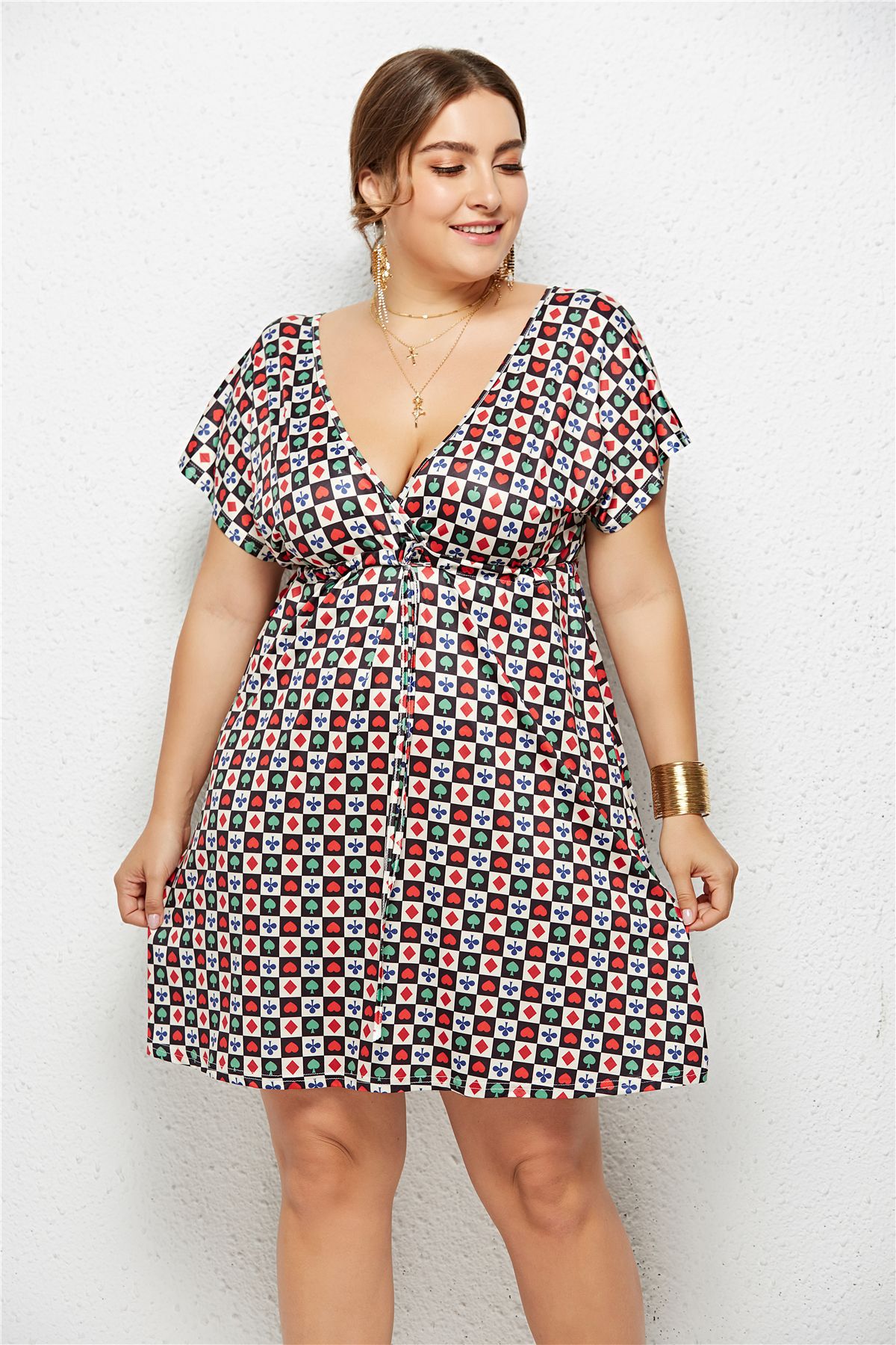 Deep V-Neck Dress with Elastic Waist