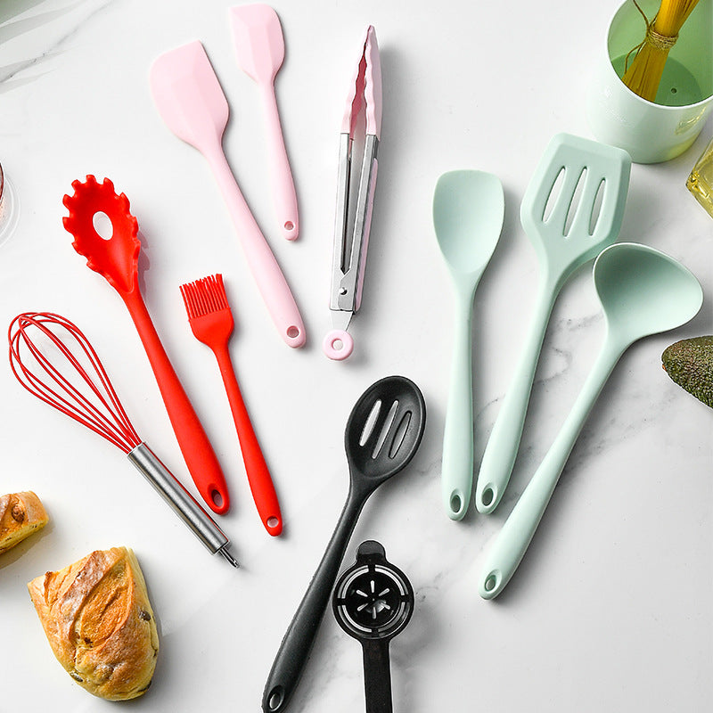 10-Piece Silicone Kitchen Utensil Set with Storage Bucket