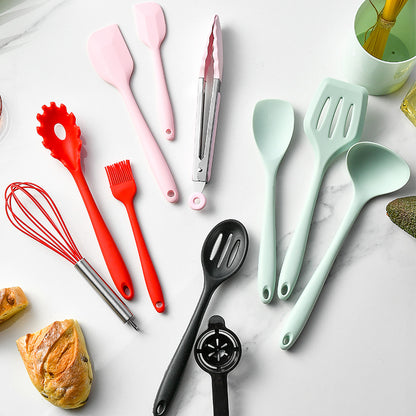 10-Piece Silicone Kitchen Utensil Set with Storage Bucket
